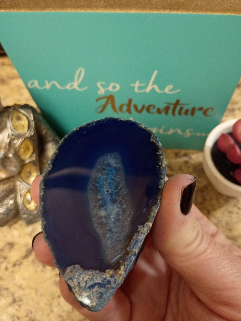 Blue Agate From Brazil Decorative Geode Slice - Home Accent - Picture 3 of 9